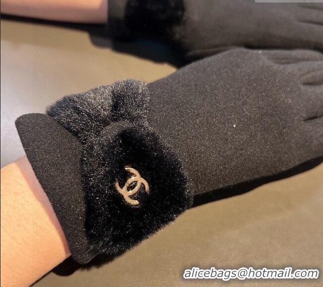 Market Sells Chanel Wool and Cashmere Gloves with Bow 0111 Black 2024