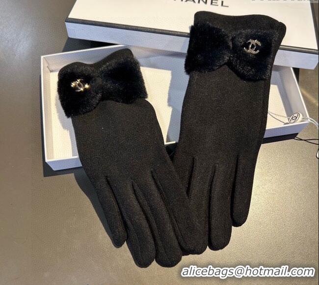 Market Sells Chanel Wool and Cashmere Gloves with Bow 0111 Black 2024