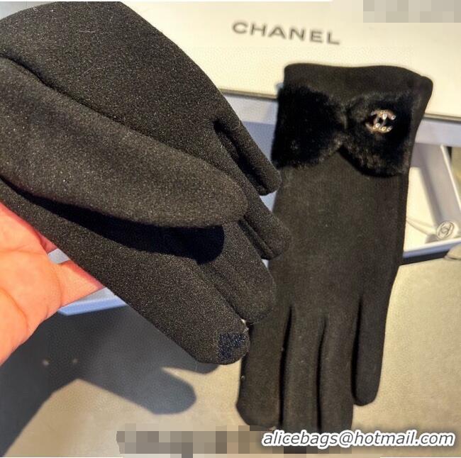 Market Sells Chanel Wool and Cashmere Gloves with Bow 0111 Black 2024