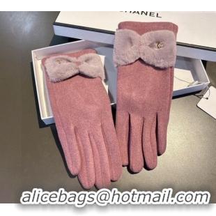 Cheapest Chanel Wool and Cashmere Gloves with Bow 0111 Rose Pink 2024