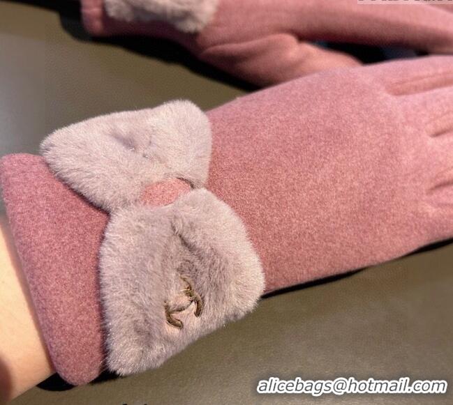 Cheapest Chanel Wool and Cashmere Gloves with Bow 0111 Rose Pink 2024