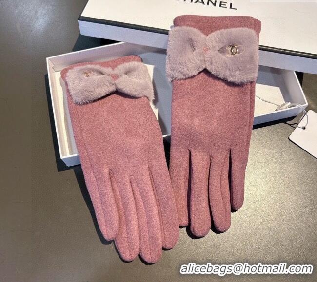 Cheapest Chanel Wool and Cashmere Gloves with Bow 0111 Rose Pink 2024