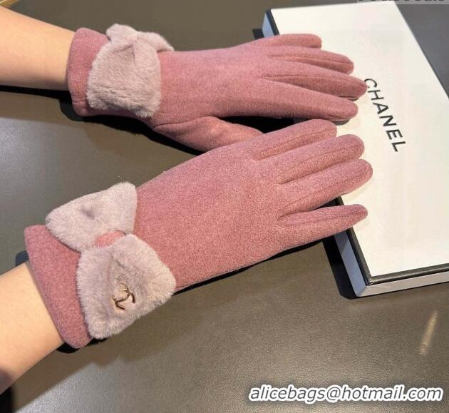 Cheapest Chanel Wool and Cashmere Gloves with Bow 0111 Rose Pink 2024