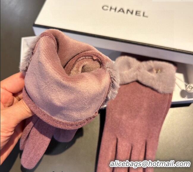 Cheapest Chanel Wool and Cashmere Gloves with Bow 0111 Rose Pink 2024