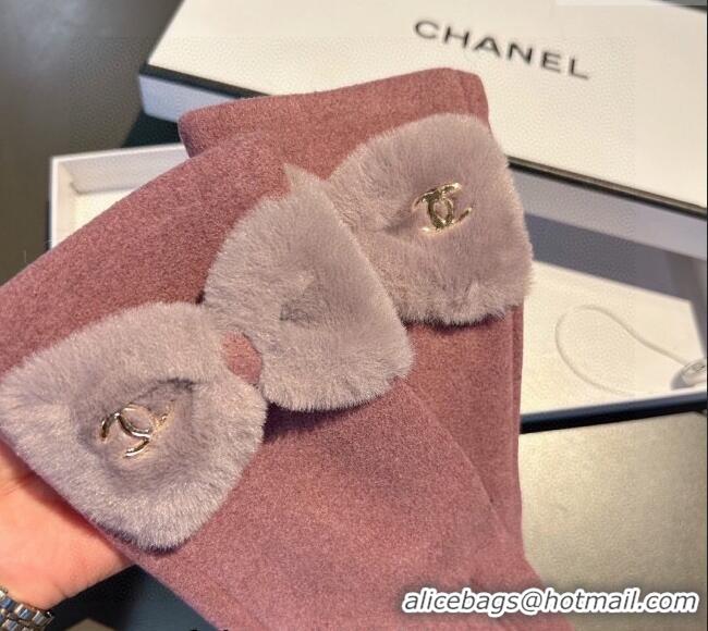 Cheapest Chanel Wool and Cashmere Gloves with Bow 0111 Rose Pink 2024