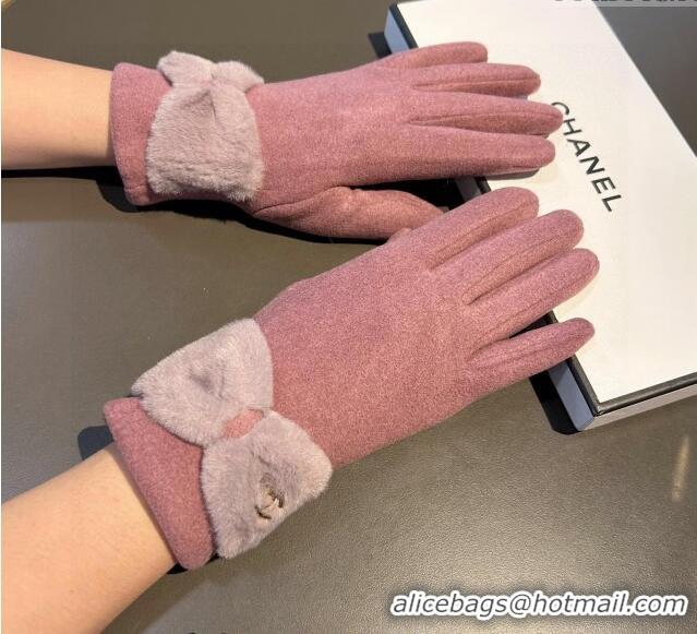 Cheapest Chanel Wool and Cashmere Gloves with Bow 0111 Rose Pink 2024