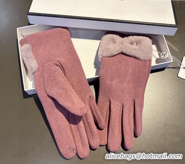 Cheapest Chanel Wool and Cashmere Gloves with Bow 0111 Rose Pink 2024