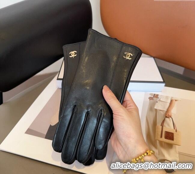 Inexpensive Chanel Lambskin and Cashmere Gloves with Metal-Tone CC 1023 Black 2024