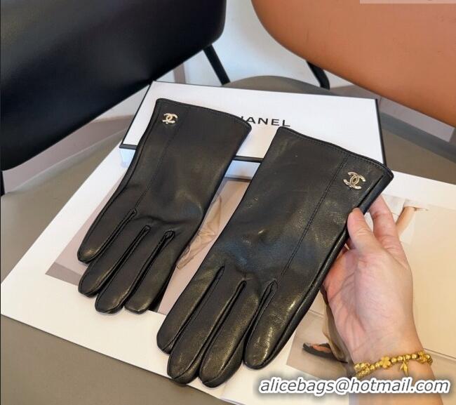 Inexpensive Chanel Lambskin and Cashmere Gloves with Metal-Tone CC 1023 Black 2024