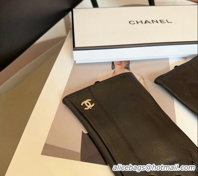 Inexpensive Chanel Lambskin and Cashmere Gloves with Metal-Tone CC 1023 Black 2024