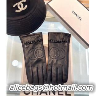 Modern Classic Chanel Lambskin Leather Gloves with Chain 1023 Black 2024