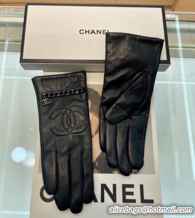 Modern Classic Chanel Lambskin Leather Gloves with Chain 1023 Black 2024