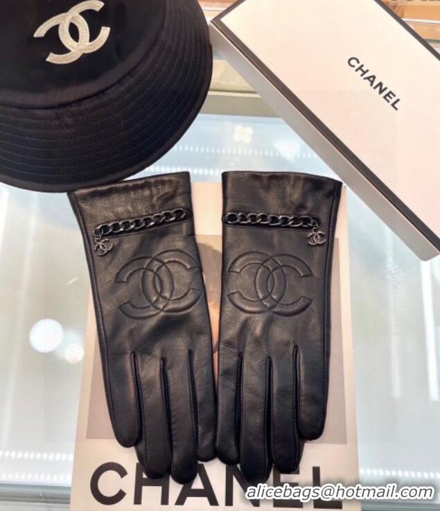 Modern Classic Chanel Lambskin Leather Gloves with Chain 1023 Black 2024