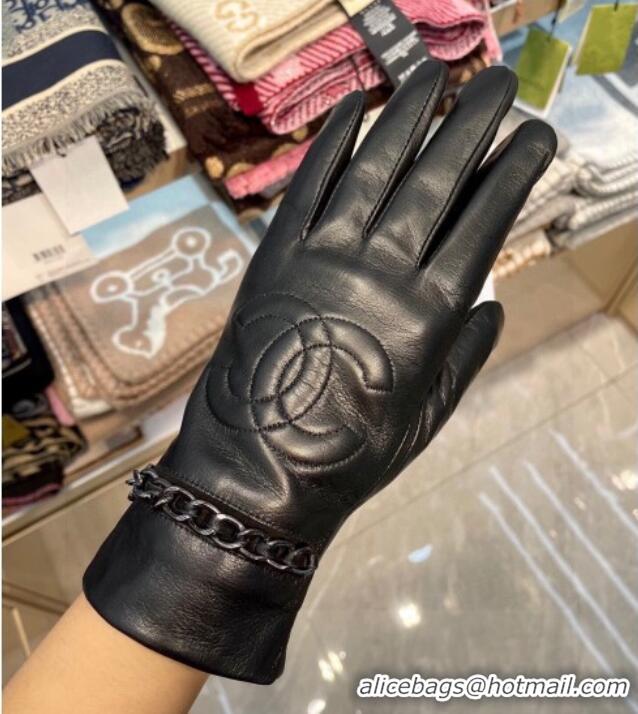 Modern Classic Chanel Lambskin Leather Gloves with Chain 1023 Black 2024