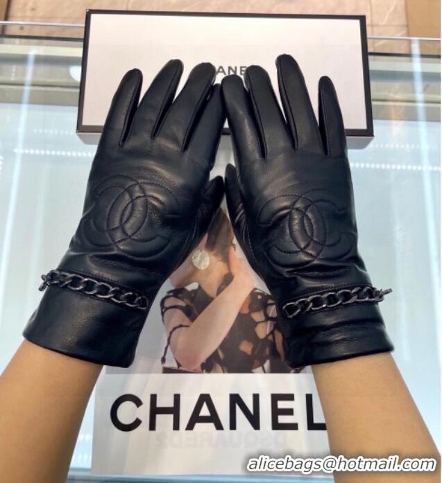 Modern Classic Chanel Lambskin Leather Gloves with Chain 1023 Black 2024
