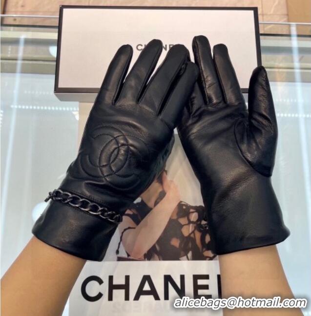 Modern Classic Chanel Lambskin Leather Gloves with Chain 1023 Black 2024