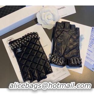Best Price Chanel Quilted Lambskin Gloves with Chain Wrap 1023 Black 2024