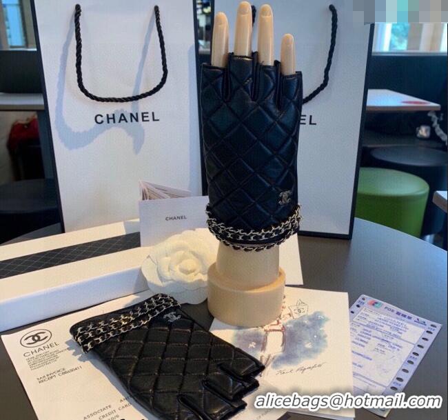 Best Price Chanel Quilted Lambskin Gloves with Chain Wrap 1023 Black 2024