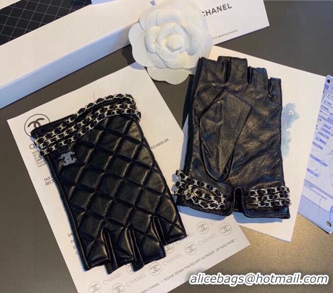 Best Price Chanel Quilted Lambskin Gloves with Chain Wrap 1023 Black 2024