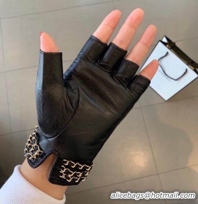 Best Price Chanel Quilted Lambskin Gloves with Chain Wrap 1023 Black 2024