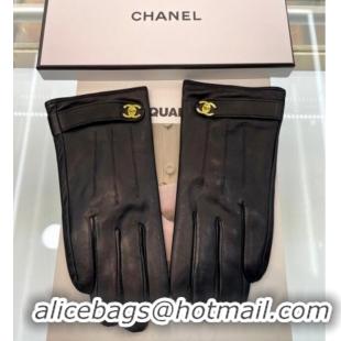 Fashion Discount Chanel Lambskin Gloves with CC Strap 1023 Black 2024