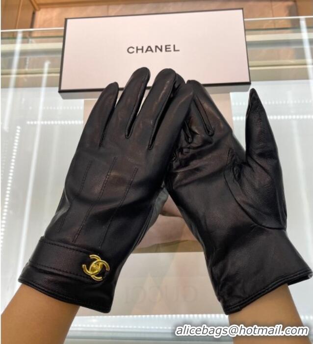 Fashion Discount Chanel Lambskin Gloves with CC Strap 1023 Black 2024
