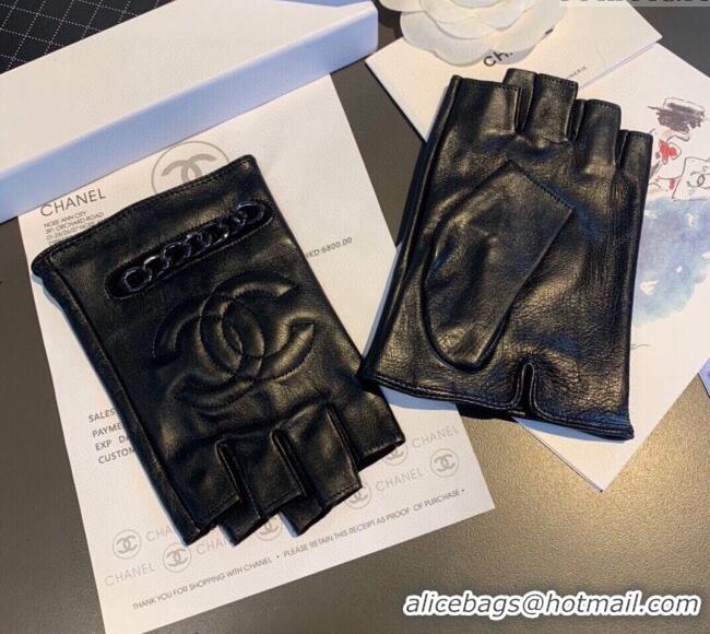 Good Looking Chanel CC Lambskin Gloves with Chain 1023 Black 2024