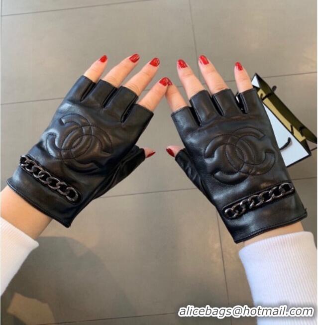 Good Looking Chanel CC Lambskin Gloves with Chain 1023 Black 2024