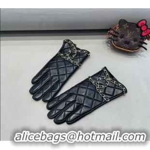 Best Price Chanel Quilted Lambskin Gloves with Maxi Chain CC 3131 Black 2024