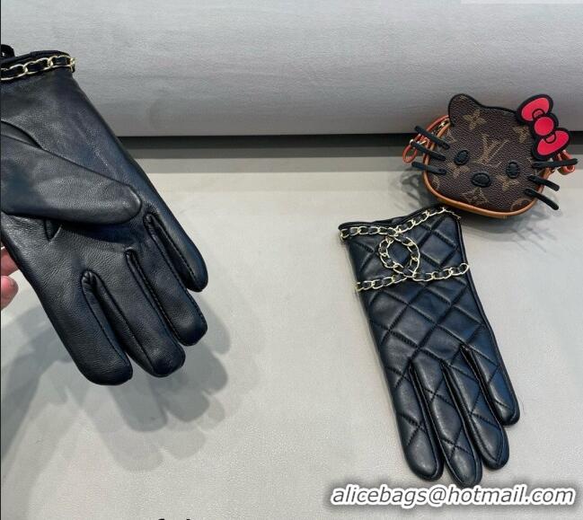 Best Price Chanel Quilted Lambskin Gloves with Maxi Chain CC 3131 Black 2024