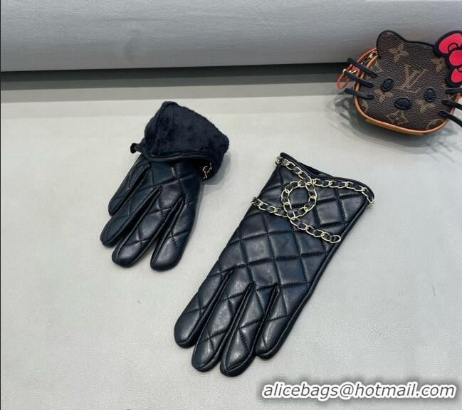 Best Price Chanel Quilted Lambskin Gloves with Maxi Chain CC 3131 Black 2024