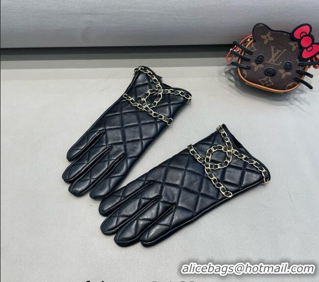 Best Price Chanel Quilted Lambskin Gloves with Maxi Chain CC 3131 Black 2024