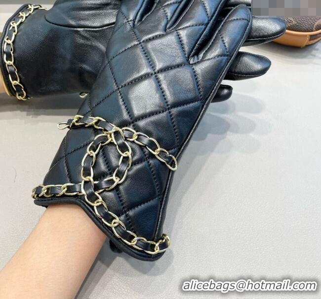 Best Price Chanel Quilted Lambskin Gloves with Maxi Chain CC 3131 Black 2024