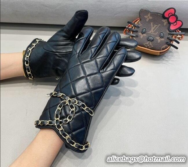 Best Price Chanel Quilted Lambskin Gloves with Maxi Chain CC 3131 Black 2024