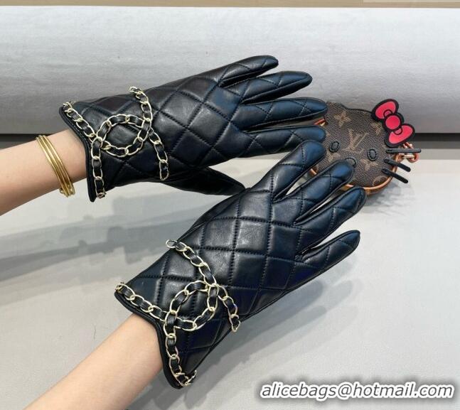 Best Price Chanel Quilted Lambskin Gloves with Maxi Chain CC 3131 Black 2024