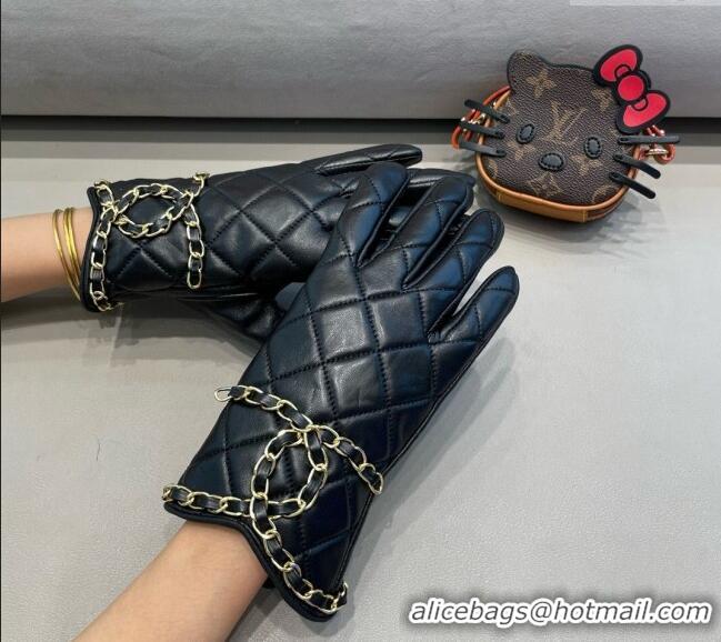 Best Price Chanel Quilted Lambskin Gloves with Maxi Chain CC 3131 Black 2024