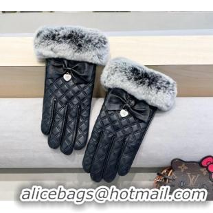 Spot Wholesale Chanel Lambskin and Rabbit Fur Gloves with Heart and Bow 3132 Black 2024