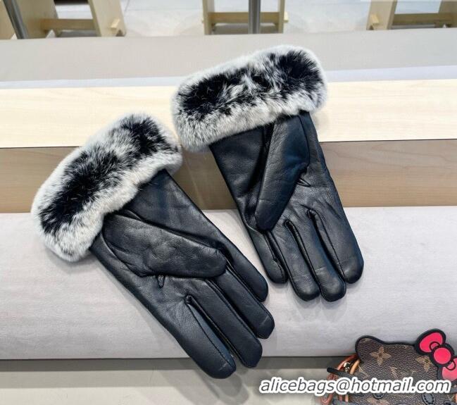 Spot Wholesale Chanel Lambskin and Rabbit Fur Gloves with Heart and Bow 3132 Black 2024