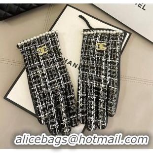 Most Popular Chanel Tweed Gloves with Pearls CC L 3115 Black 2024