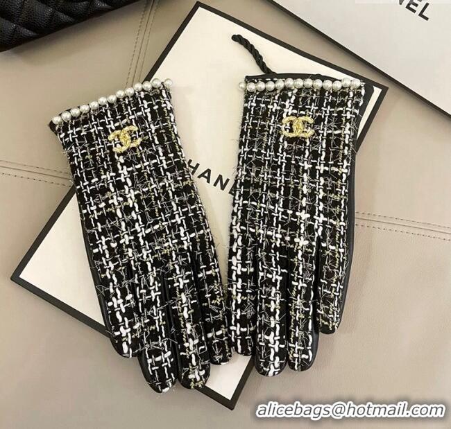 Most Popular Chanel Tweed Gloves with Pearls CC L 3115 Black 2024
