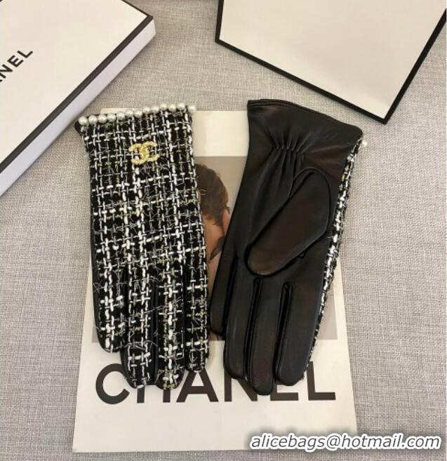 Most Popular Chanel Tweed Gloves with Pearls CC L 3115 Black 2024