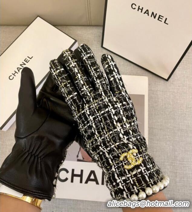 Most Popular Chanel Tweed Gloves with Pearls CC L 3115 Black 2024