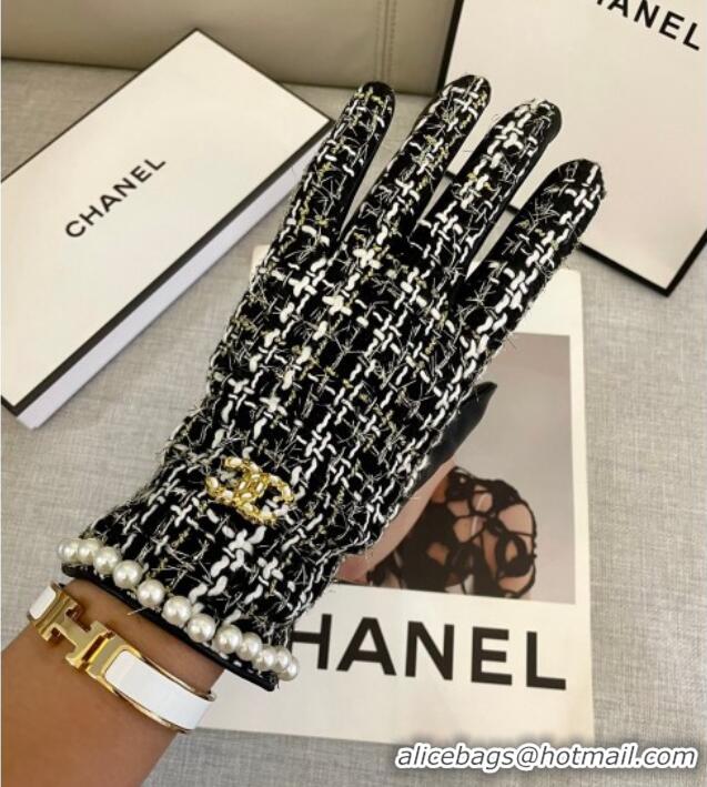 Most Popular Chanel Tweed Gloves with Pearls CC L 3115 Black 2024