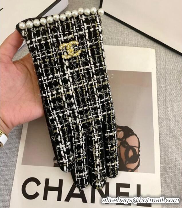 Most Popular Chanel Tweed Gloves with Pearls CC L 3115 Black 2024