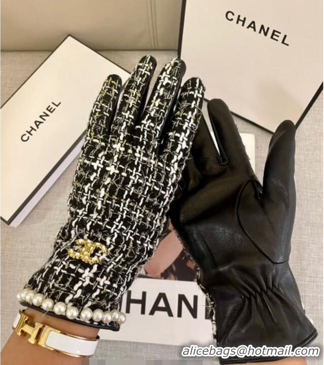 Most Popular Chanel Tweed Gloves with Pearls CC L 3115 Black 2024