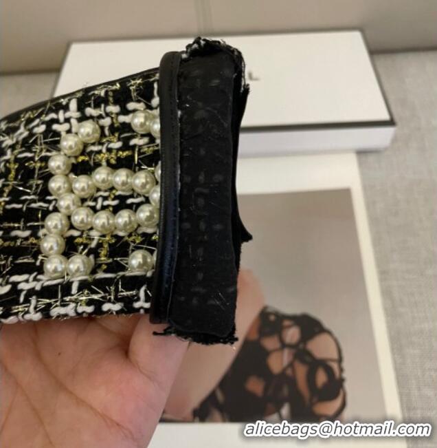 Grade Quality Chanel Tweed Short Gloves Pearls CC L 1023 Black 2024