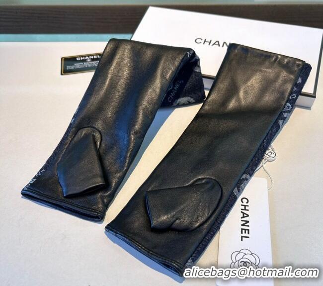 Fashion Discount Chanel Denim Fingerless Long Gloves 1023 Dark Blue 2024