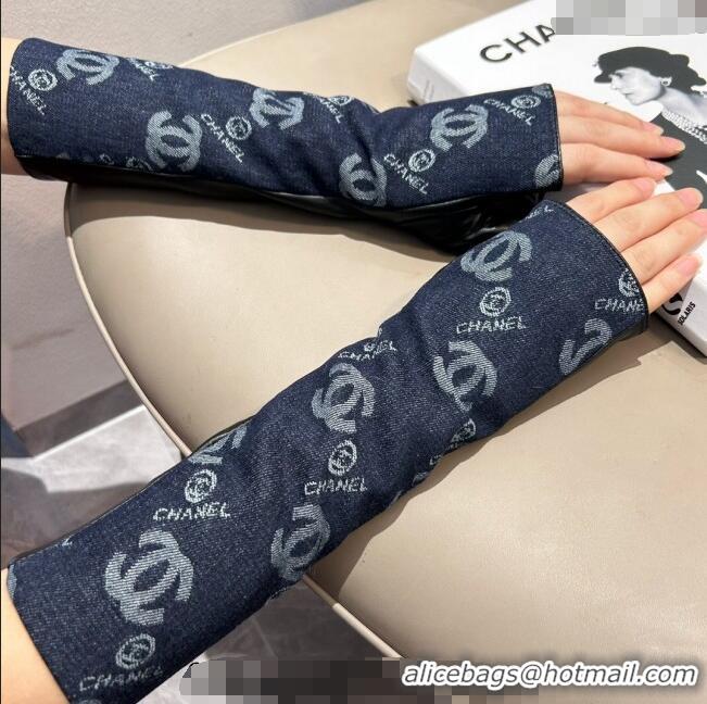 Fashion Discount Chanel Denim Fingerless Long Gloves 1023 Dark Blue 2024