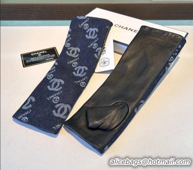 Fashion Discount Chanel Denim Fingerless Long Gloves 1023 Dark Blue 2024