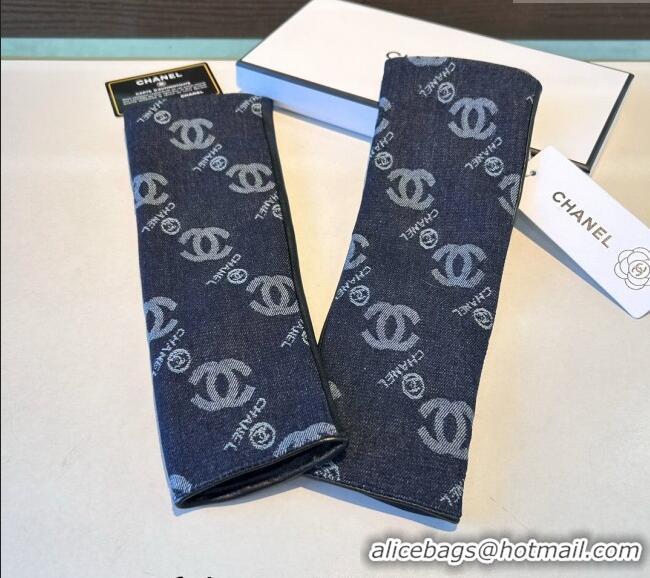 Fashion Discount Chanel Denim Fingerless Long Gloves 1023 Dark Blue 2024
